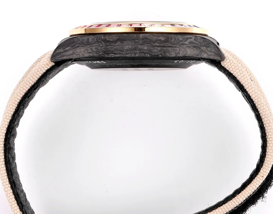 Rolex Daytona Custom Carbon Fiber Night Glow Case Watch – Black with Rainbow Bezel, Beige Strap - Image 8