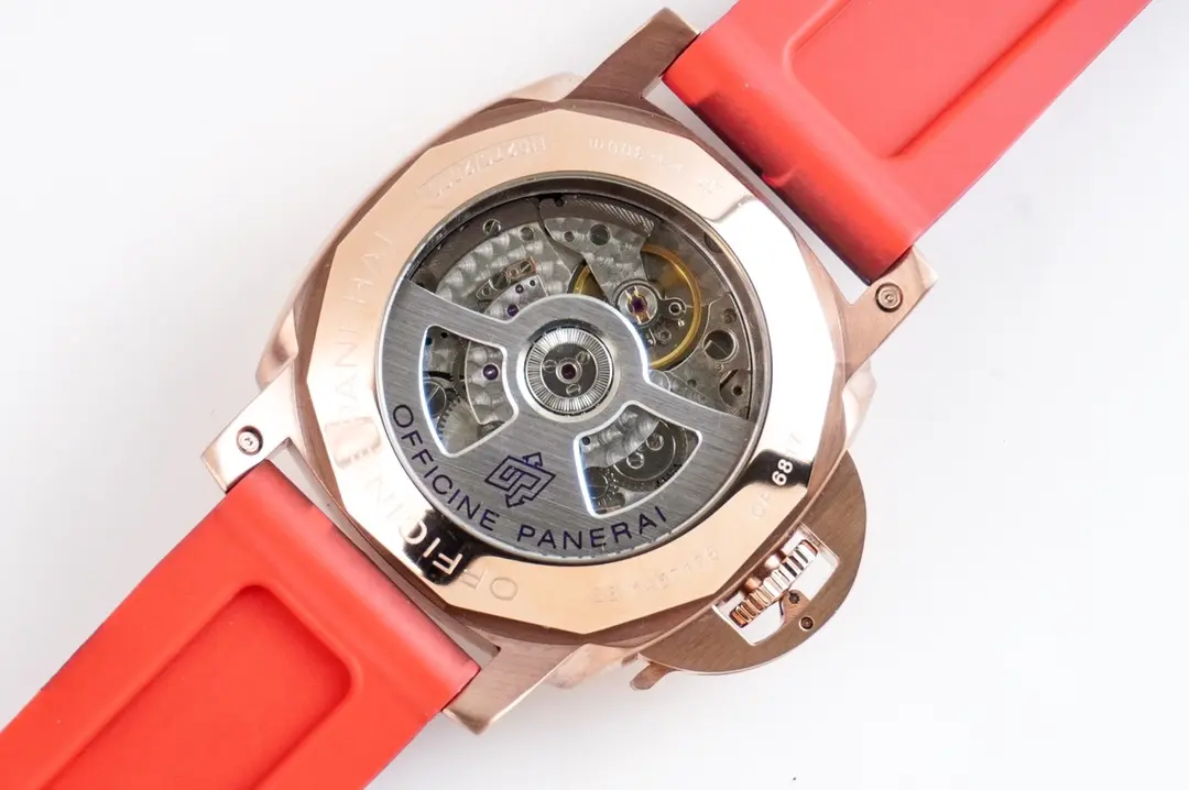 Panerai Luminor Marina Automatic Men’s Watch – Red Camo Rubber Strap, Rose Gold Case, 45mm - Image 2