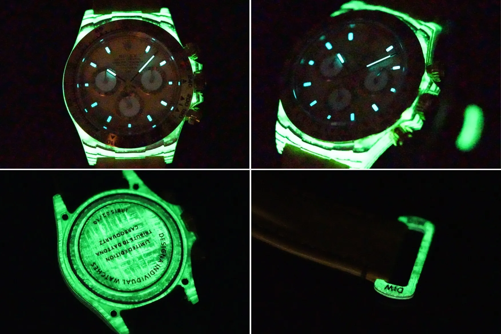 Rolex Daytona Carbon Fiber Custom Edition – Champagne Dial, Brown Strap, Enhanced Night Glow Case - Image 9